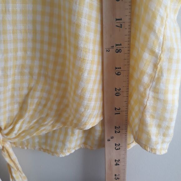Natural Reflections Top Women Med.Yellow White Button Up Front Tie Short Sleeves - Picture 7 of 10